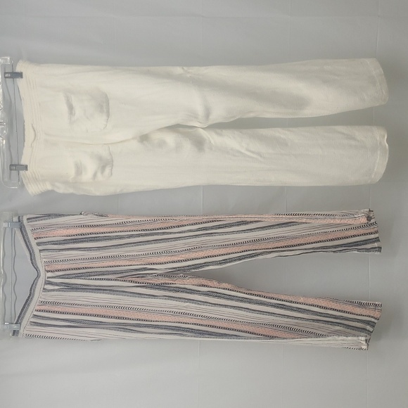 2 Pair Pants Lot Bundle Soft Loungewear White & Verticle Striped Straight Leg S - Picture 4 of 16